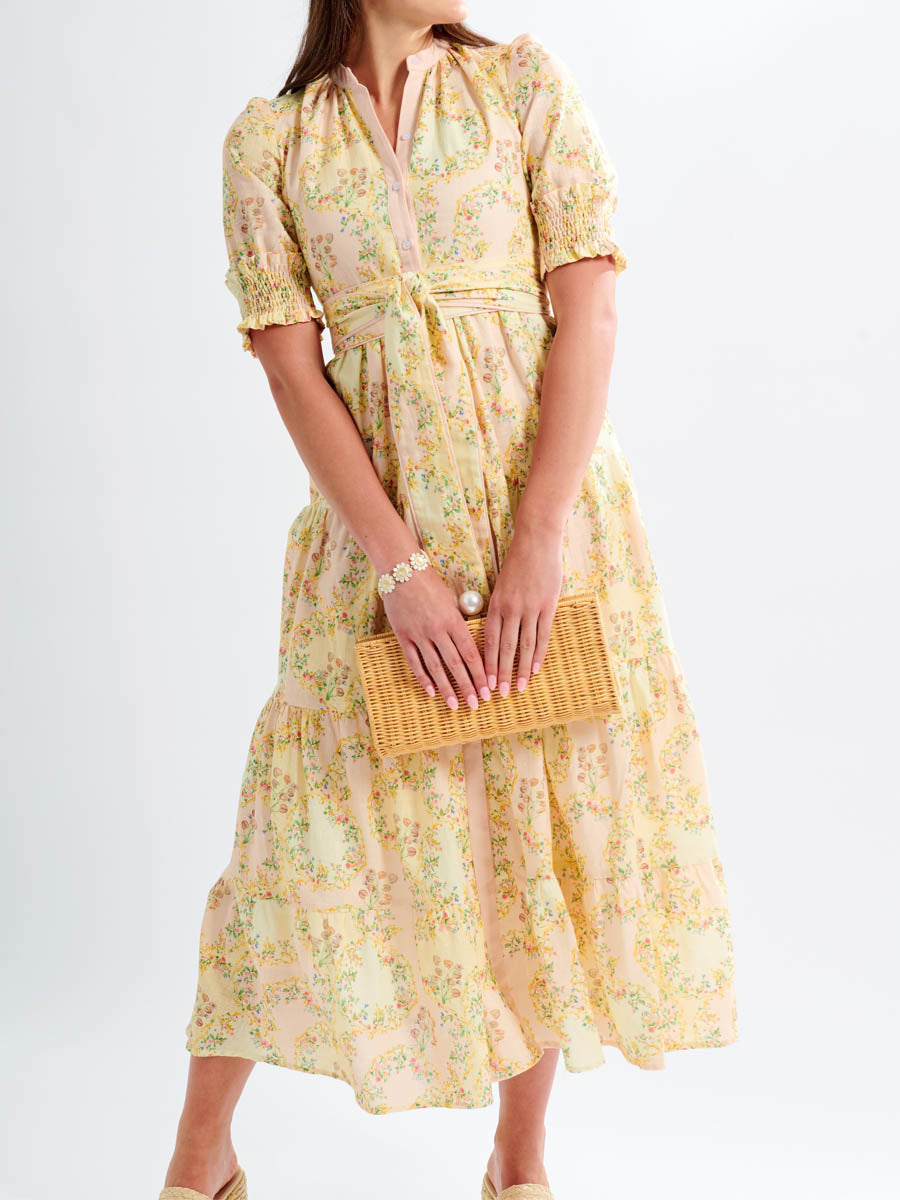 Linen-blend Midi Dress In Yellow