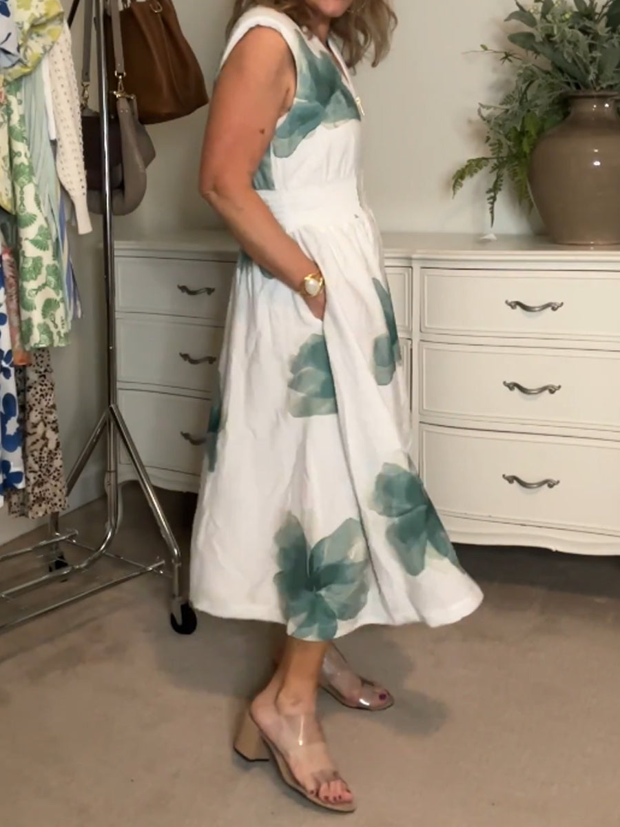 Printed Sleeveless Zip Front Midi Dress