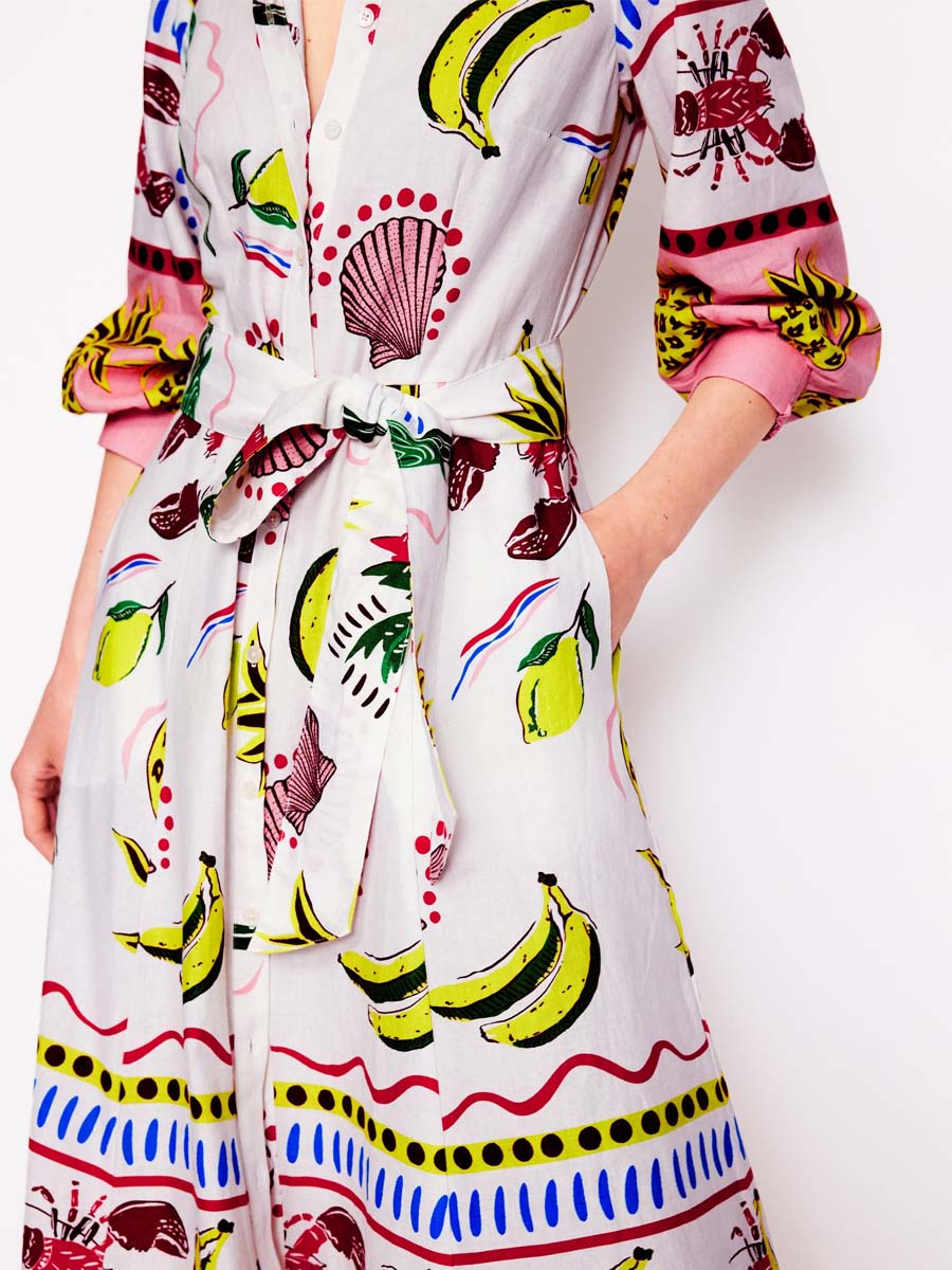 Printed Long Sleeve Belted Maxi Dress