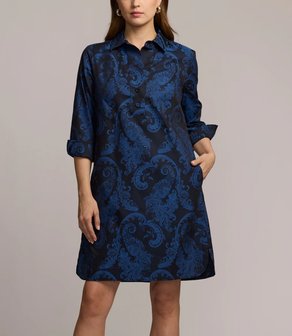 3/4 Sleeve Paisley Jacquard Dress