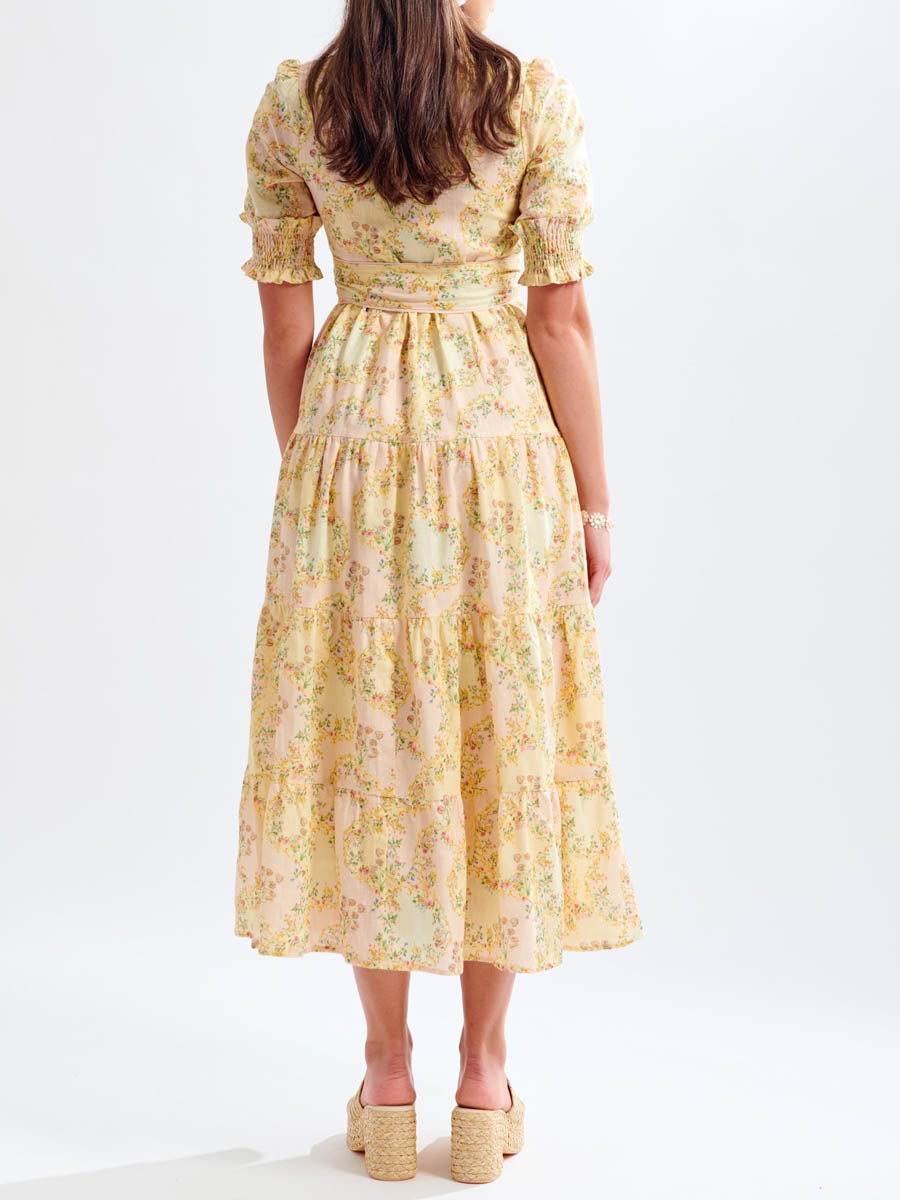 Linen-blend Midi Dress In Yellow