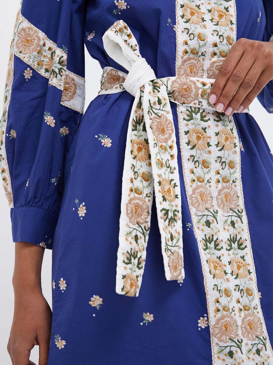 Floral Print Puff Sleeve Belted Dress