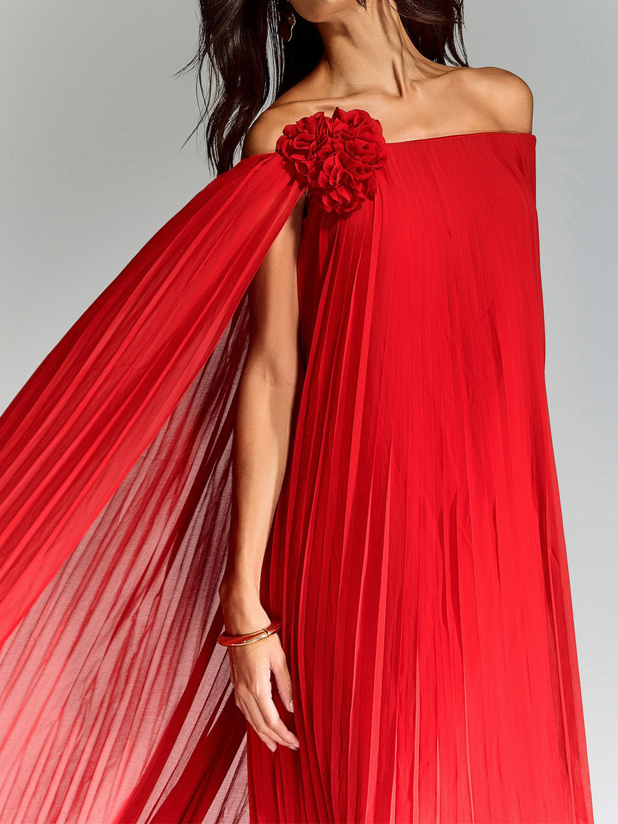 Elegant 3D Floral Party Pleated Cloak Dress