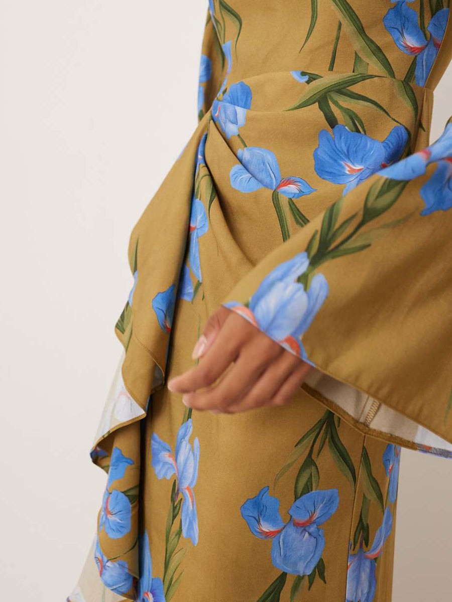 Floral Print Ruffled Long Sleeve Maxi Dress