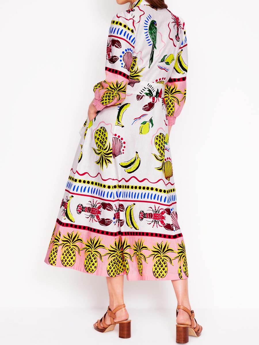 Printed Long Sleeve Belted Maxi Dress