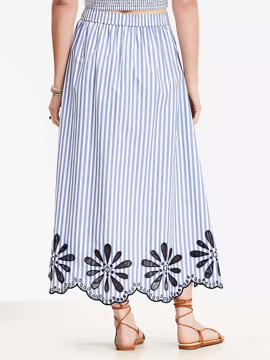 Floral Eyelet Stripe Two Pieces Dress