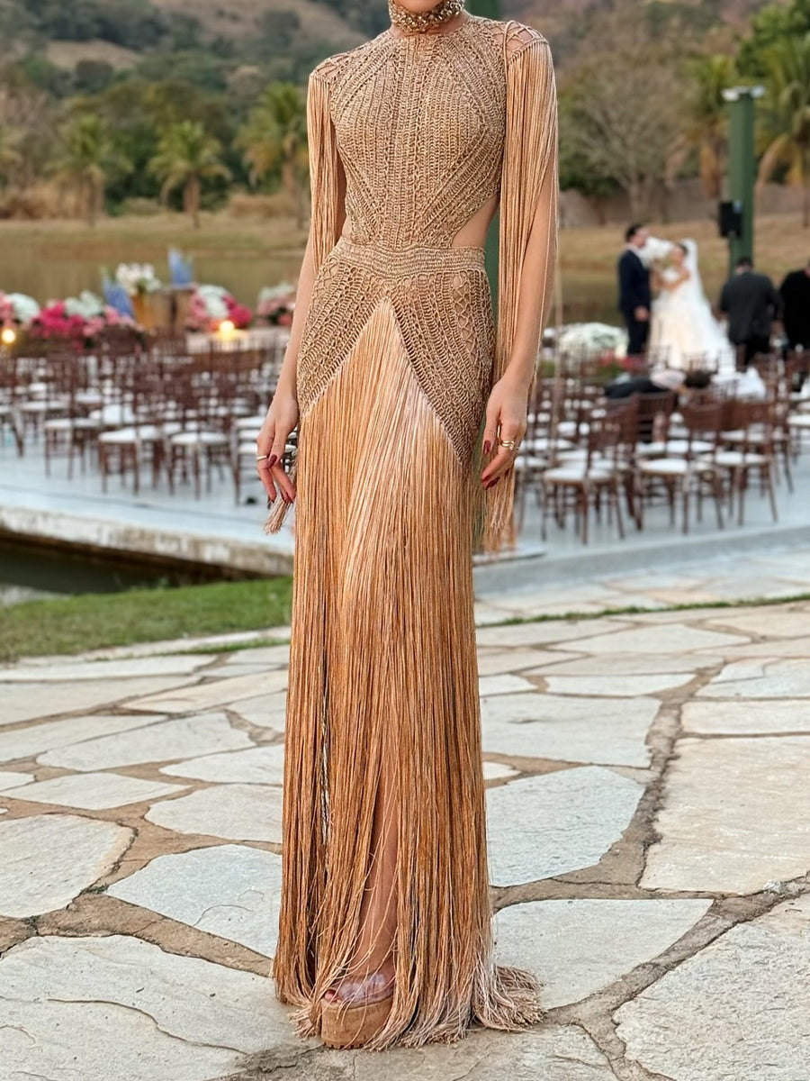 Fringed Crochet Maxi Dress