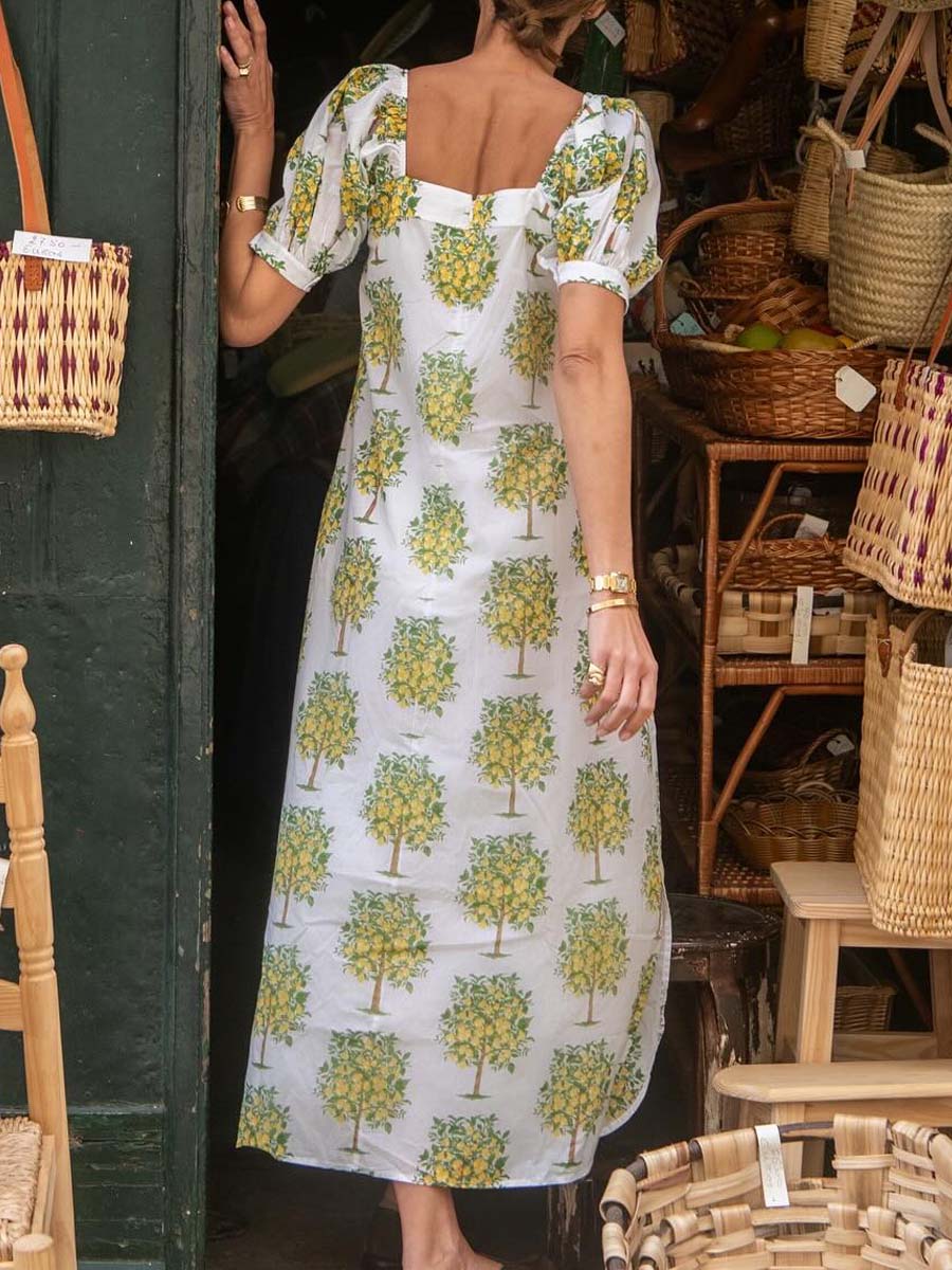 Floral Print Square Collar Loose Dress