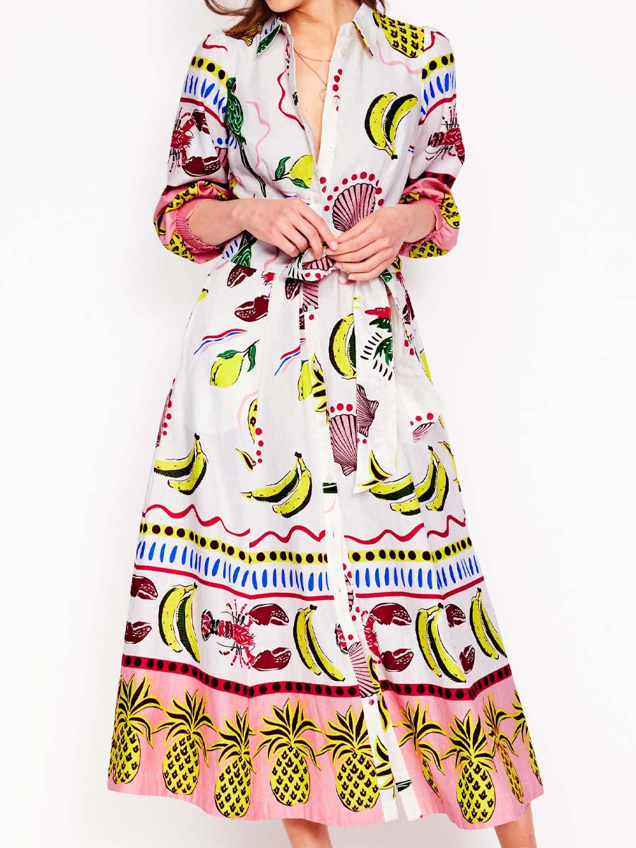 Printed Long Sleeve Belted Maxi Dress