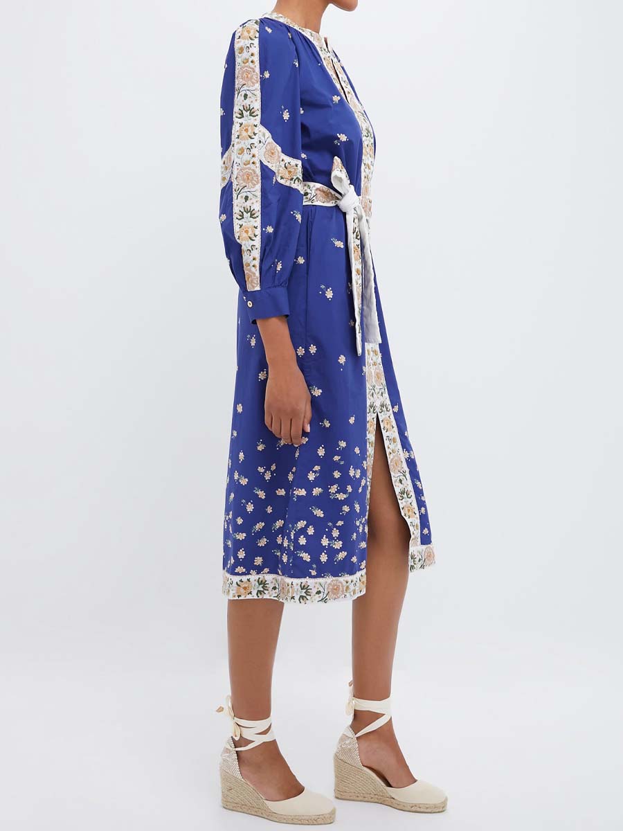 Floral Print Puff Sleeve Belted Dress