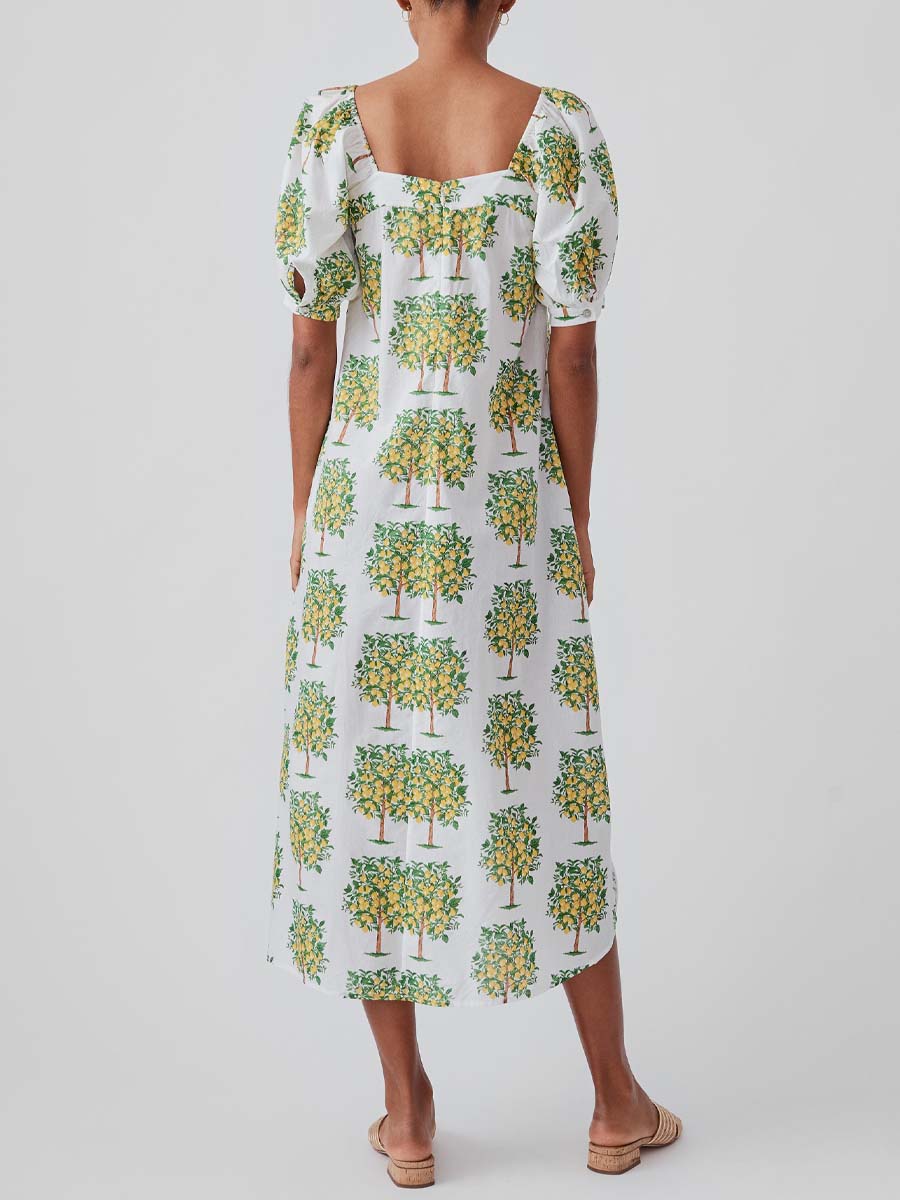 Floral Print Square Collar Loose Dress