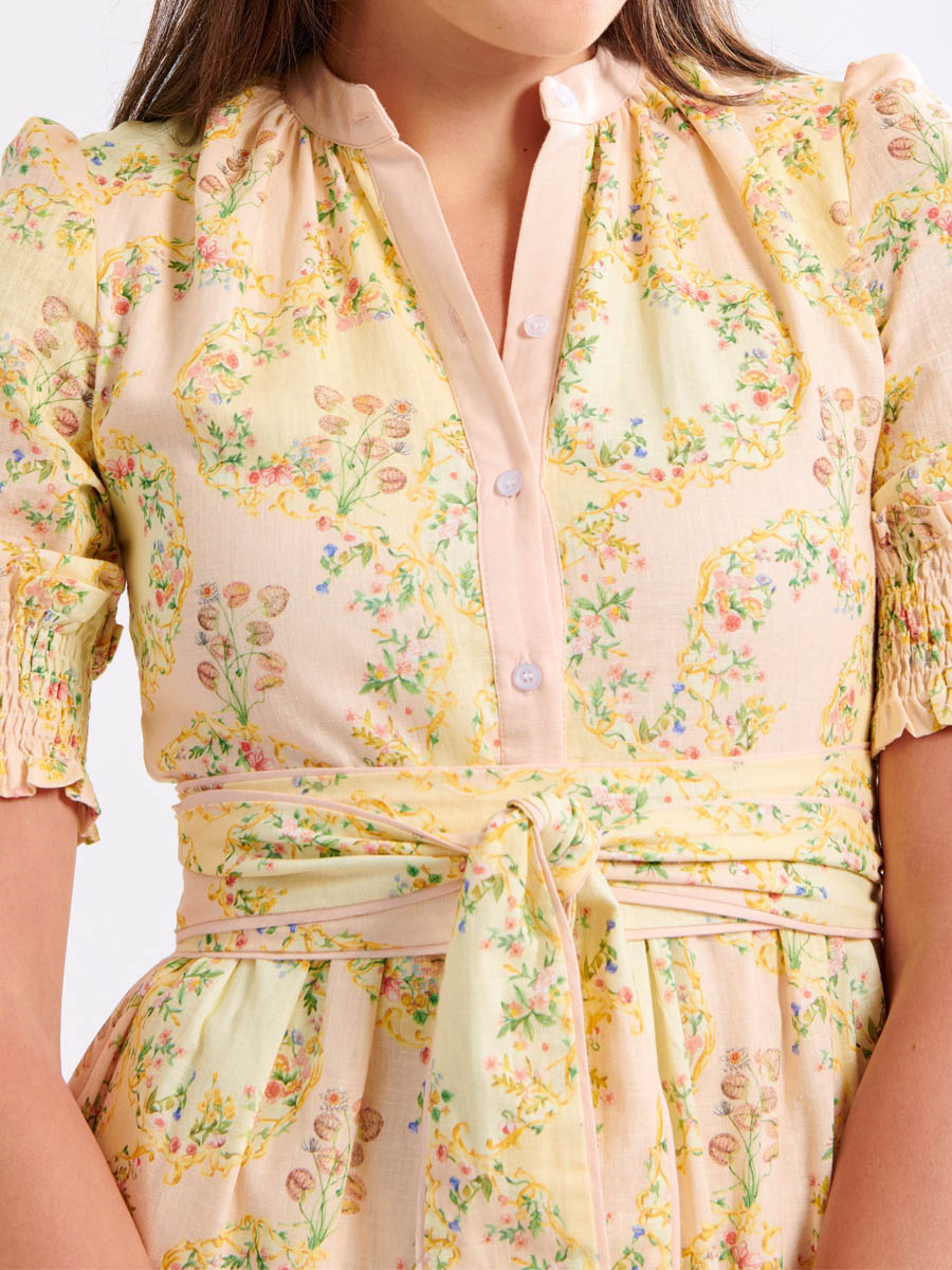 Linen-blend Midi Dress In Yellow