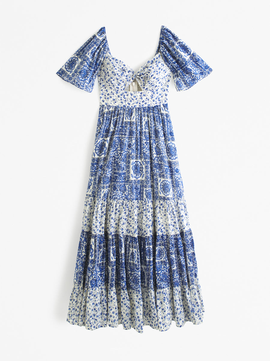 Puff Sleee Tiered Maxi Dress