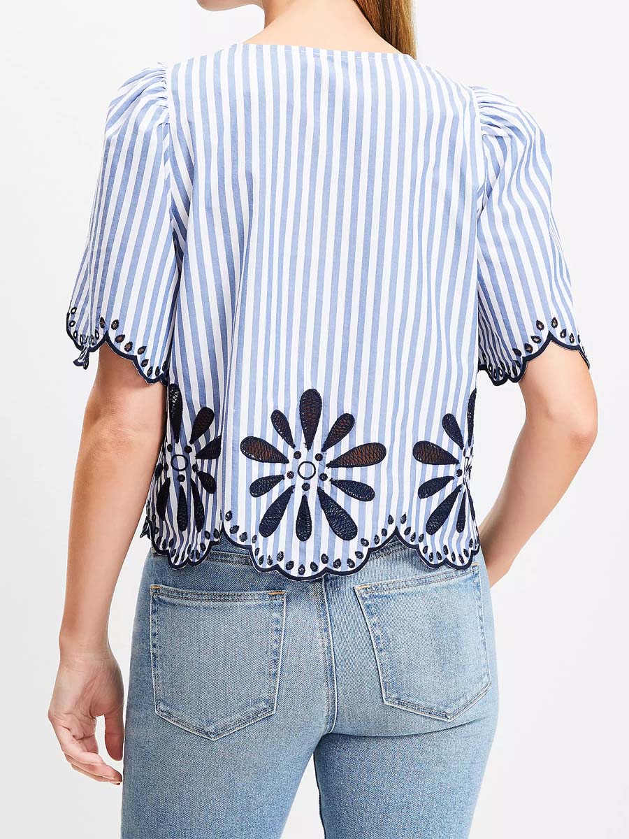 Floral Eyelet Stripe Two Pieces Dress