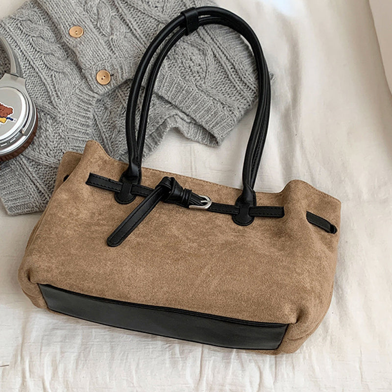 Vintage Large Capacity Suede Tote Bag Underarm Bag