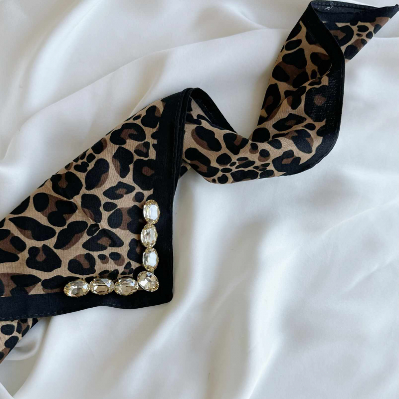 Rhinestone Sparkle Leopard Neck Scarf