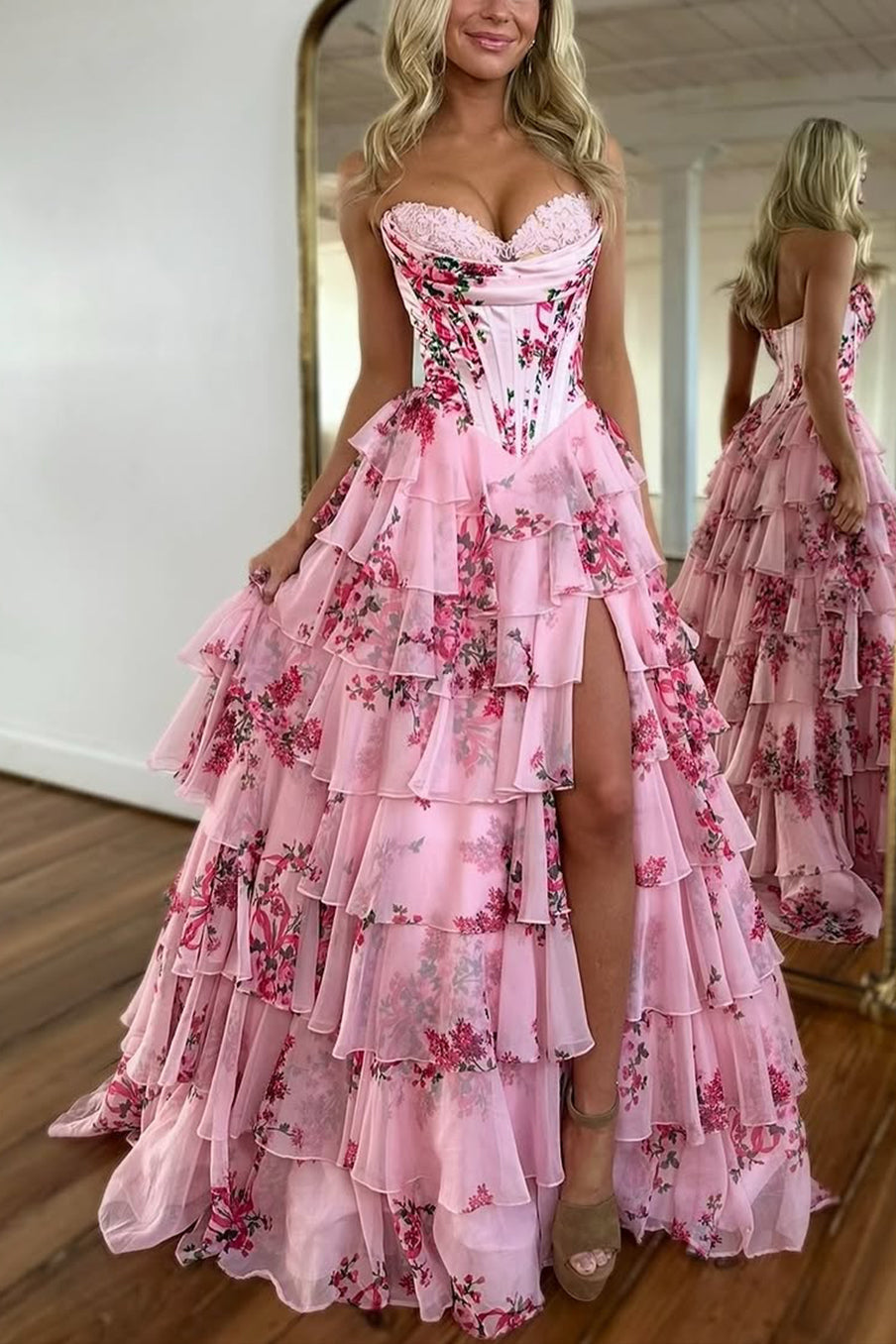 Pink Floral Corset Dress