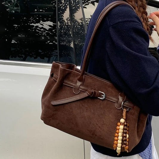 Vintage Large Capacity Suede Tote Bag Underarm Bag
