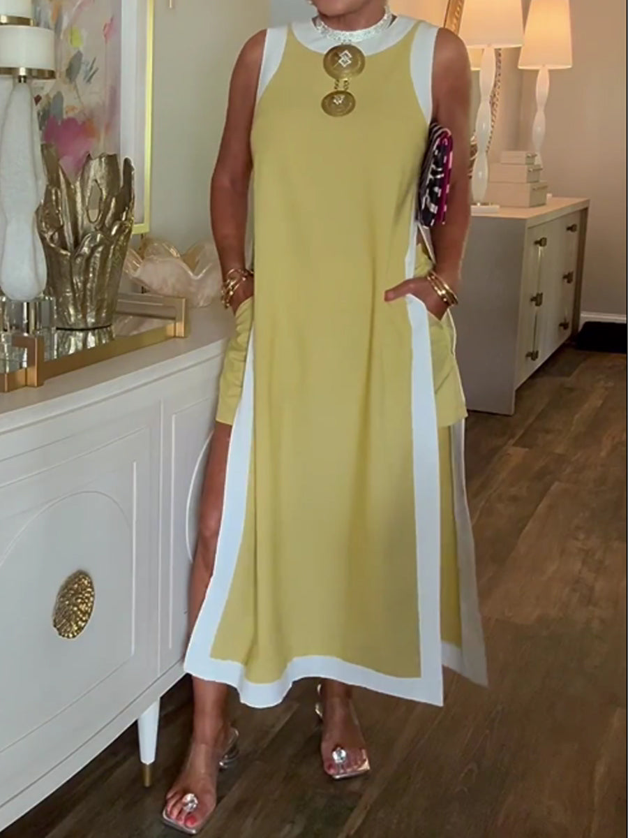 Color Block Sleeveless Maxi Dress & Shorts