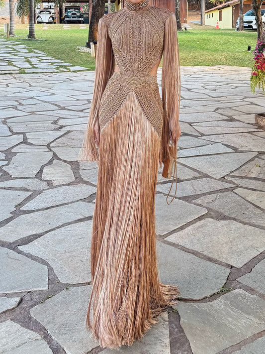 Fringed Crochet Maxi Dress
