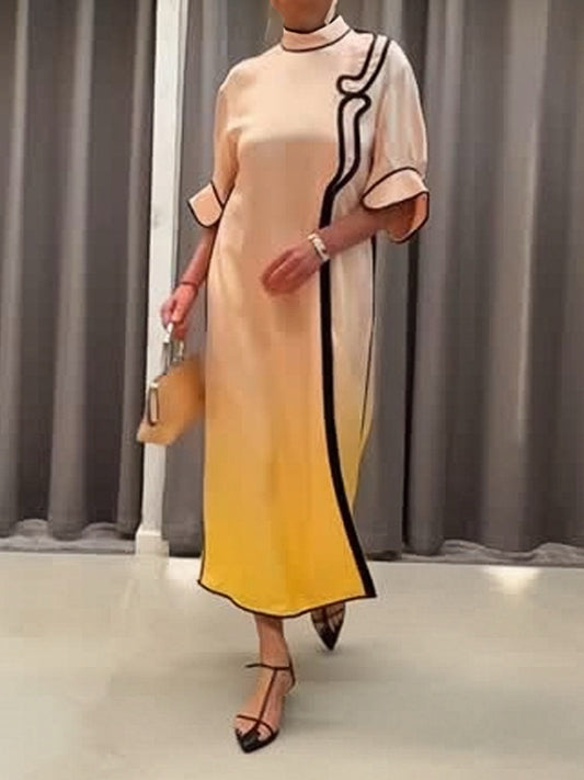 Gradient Print Three-quarter Sleeves Dress
