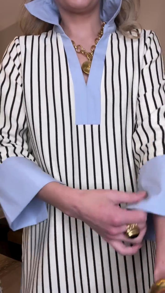 Cream Black Stripes Dress