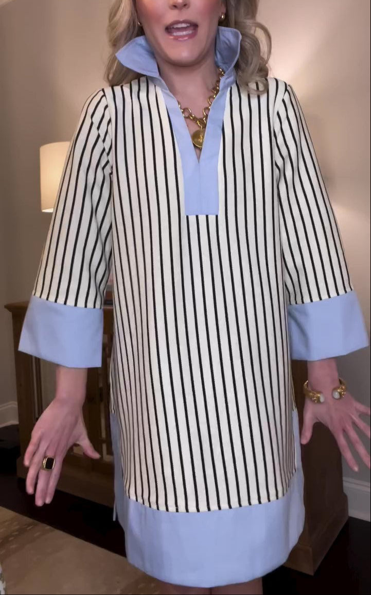 Cream Black Stripes Dress