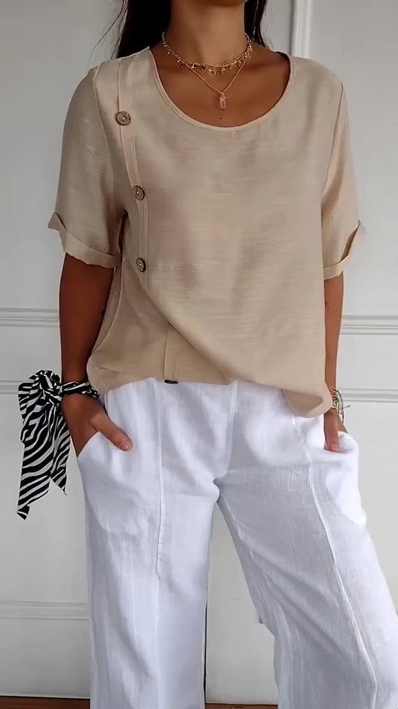 Casual Cotton and Linen Button-Down Shirt