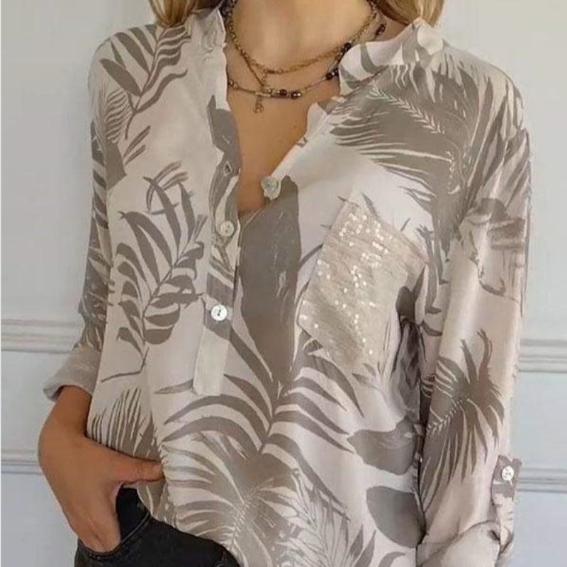 Women's Fashion Printed V Neck Top