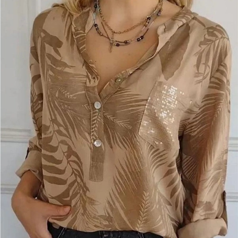 Women's Fashion Printed V Neck Top