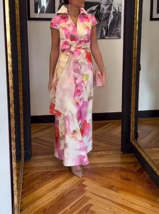 Printed Elegant Fashion Tight Waist Dress