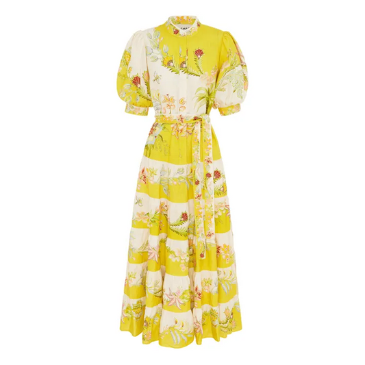 Belted Tiered Printed Linen Maxi Dress