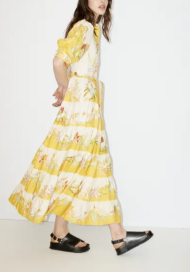 Belted Tiered Printed Linen Maxi Dress