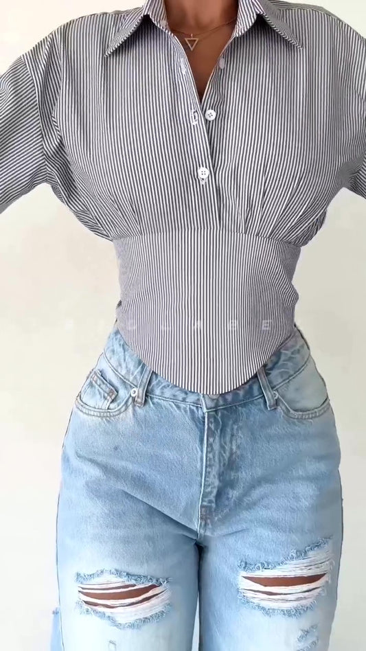 Elegant Waist Elastic Shirt