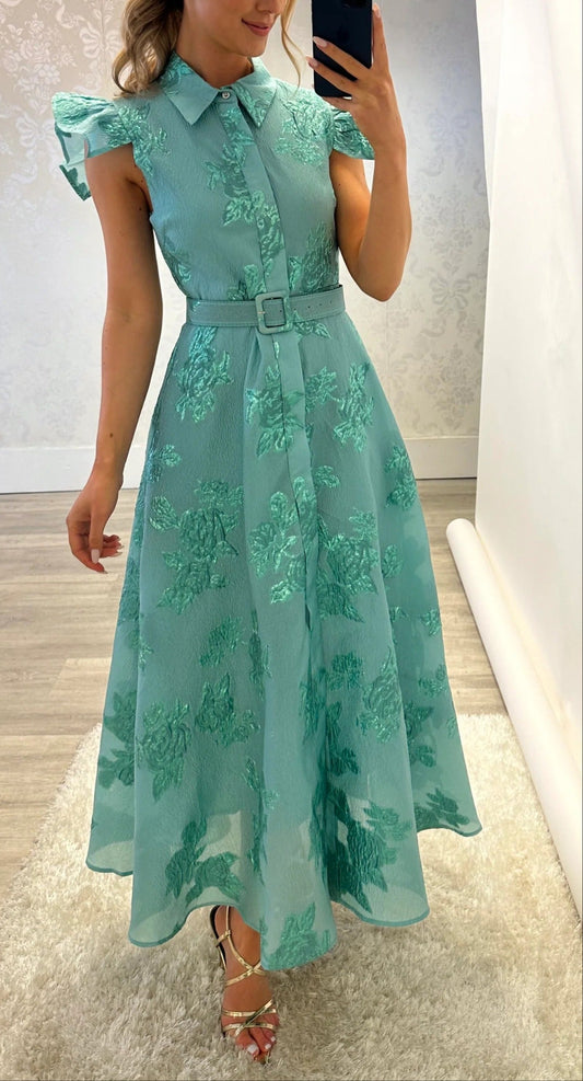 Ruffled Jacquard Maxi Dress