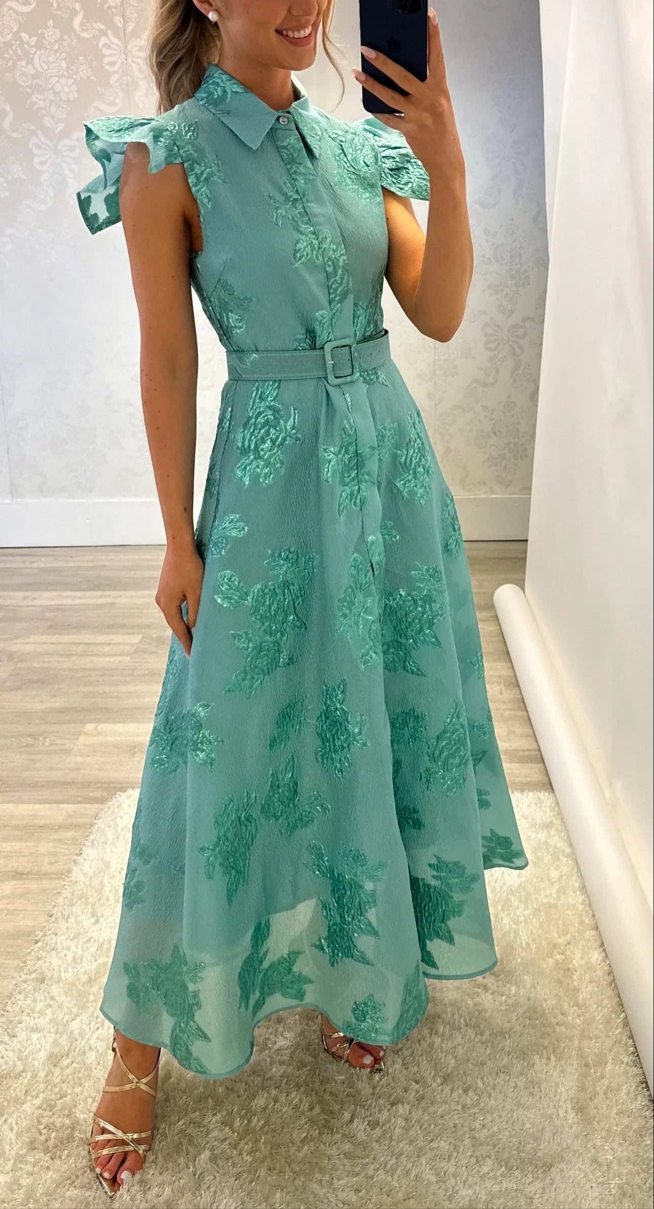 Ruffled Jacquard Maxi Dress