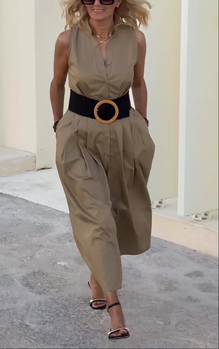 Fashionable Shirt Collar Button-Down Dress