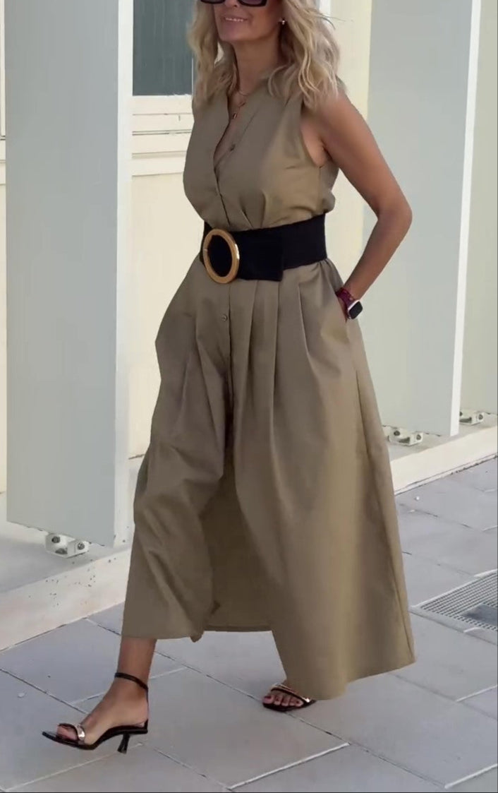 Fashionable Shirt Collar Button-Down Dress