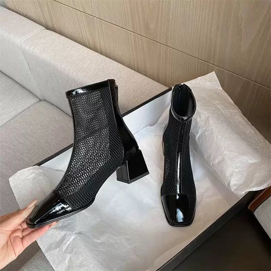 Mesh Breathable Mid-heel Ankle Boots
