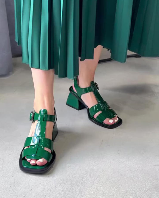 Leather Thick-Heel Sandals