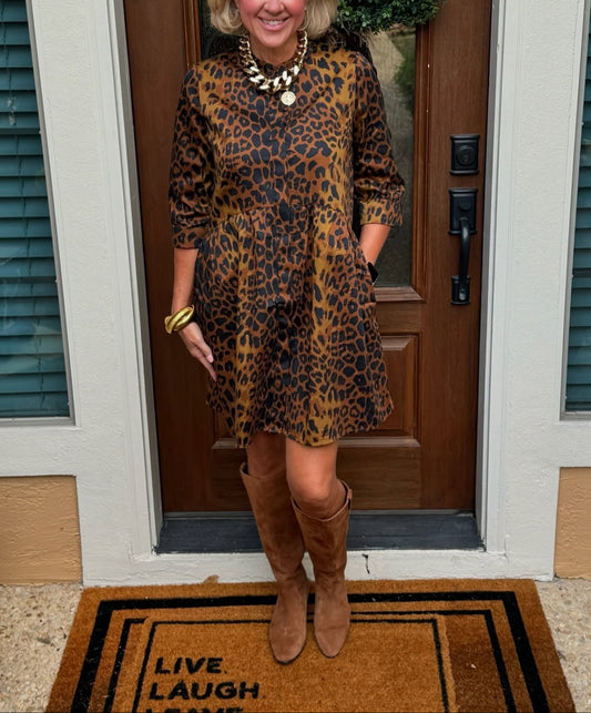 Leopard Shirt Midi Dress