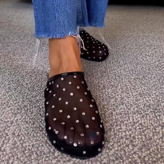Mesh Rhinestone Half-covered Sandals