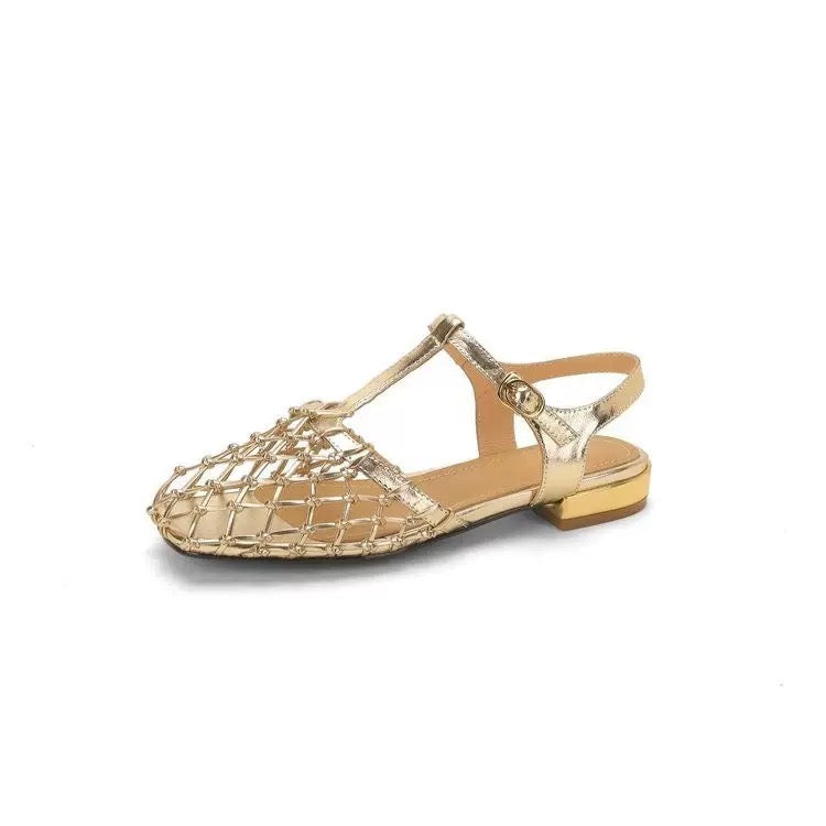 Vintage Hollow Mesh Buckle Sandals