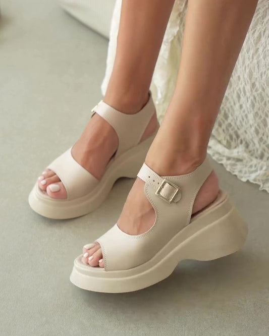 Genuine Leather Thick-soled Buckle Sandals