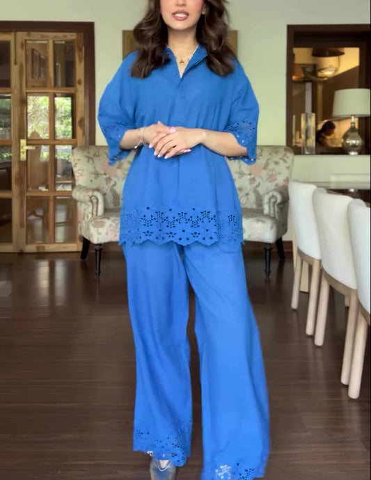 Fashion Lace Solid Color Two-piece Set
