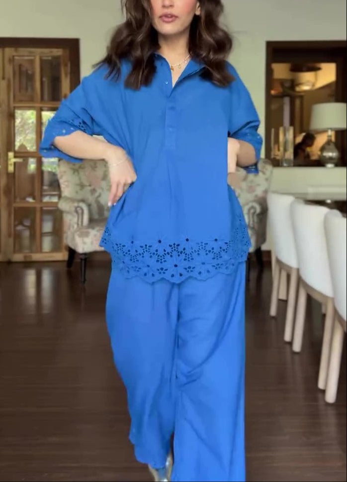 Fashion Lace Solid Color Two-piece Set