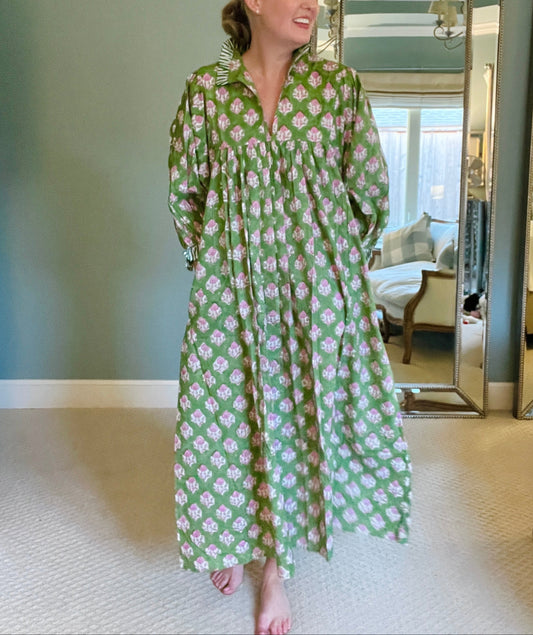 Cotton Block Print Maxi Dress