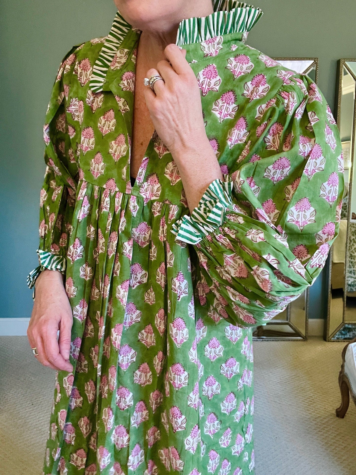 Cotton Block Print Maxi Dress