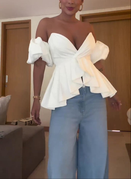 Off-shoulder V-neck Top