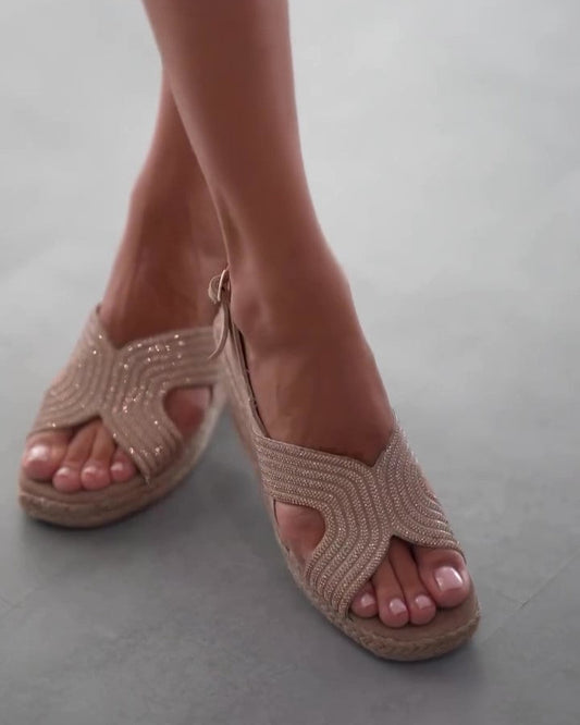 Platform Wedge Heel Rhinestone Sandals